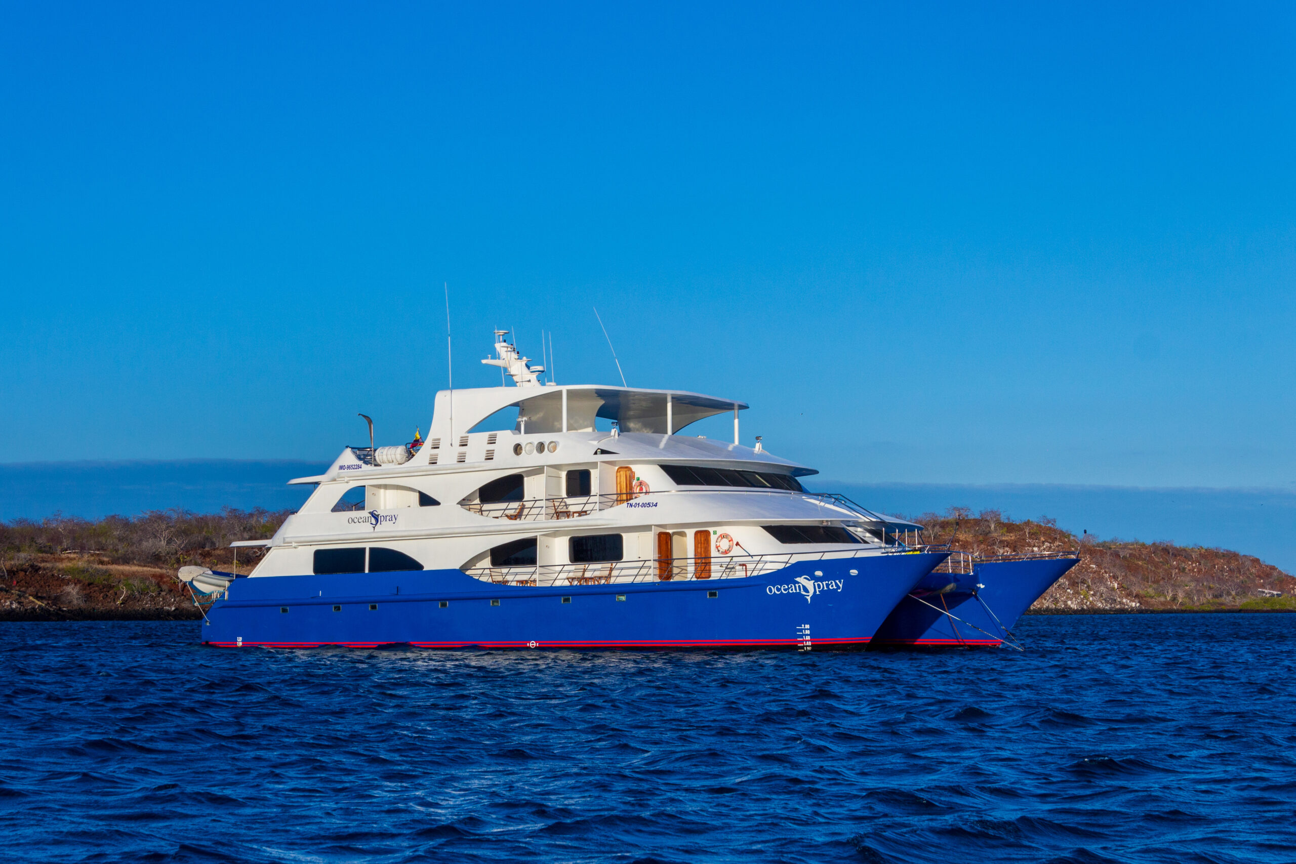Ocean Spray Yacht Exterior Exterior view of Ocean Spray luxury yacht in the Galapagos Islands