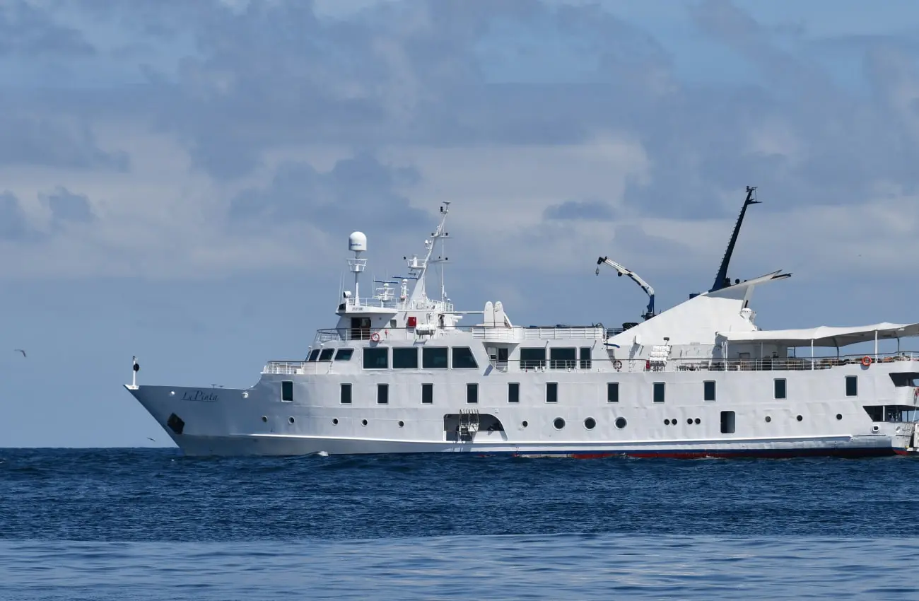 La Pinta Yacht Exterior Exterior view of La Pinta luxury yacht in the Galapagos Islands
