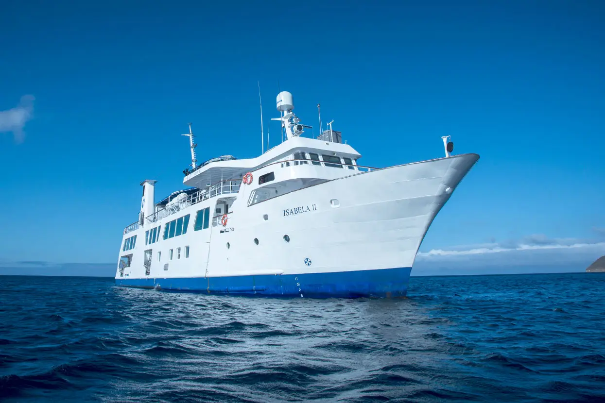 Isabela II Yacht Exterior Exterior view of the Isabela II luxury yacht in the Galapagos Islands