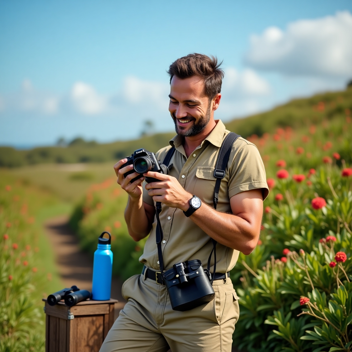 binoculars and camera