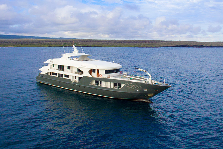 Infinity Cruise Aerial Exterior Aerial view of the Infinity luxury class cruise ship in the Galapagos