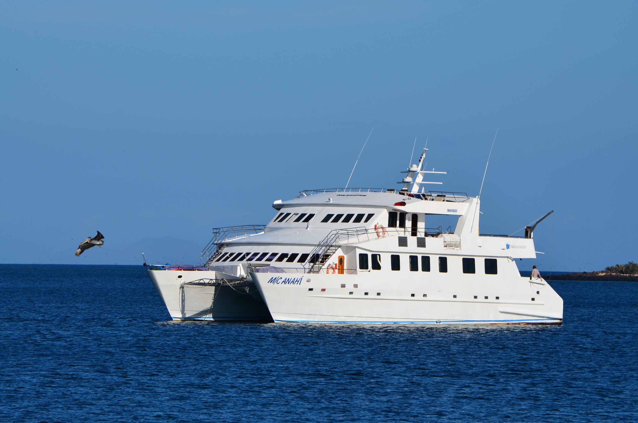 Anahi luxury yacht docked in the Galapagos Islands